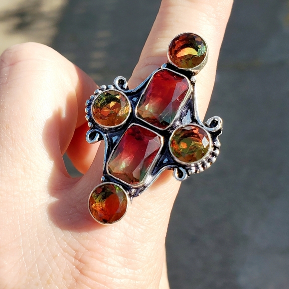 New Bi-Color Tourmaline 925 Silver Statement Ring. - Picture 7 of 16